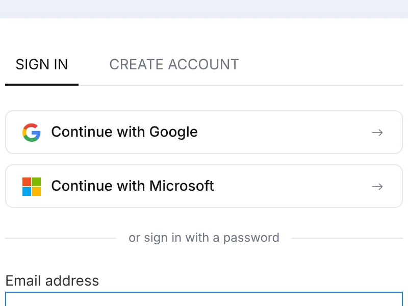 The PETALS sign-in panel with Continue with Google and Continue with Microsoft buttons